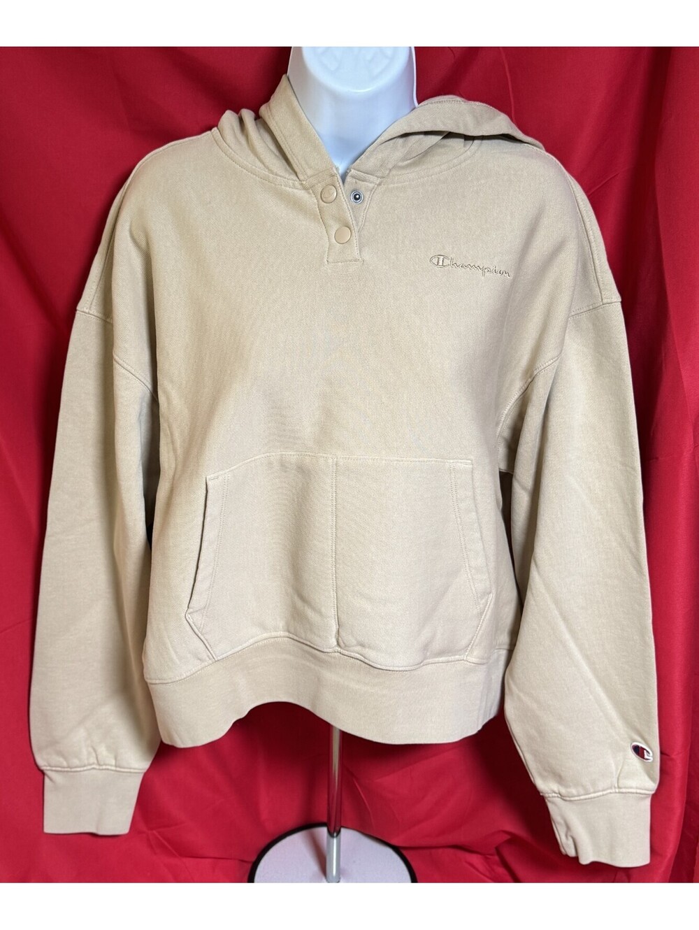 Champion Hoodie Cropped Irish Cream Pullover 2 Snap Womens L NWT